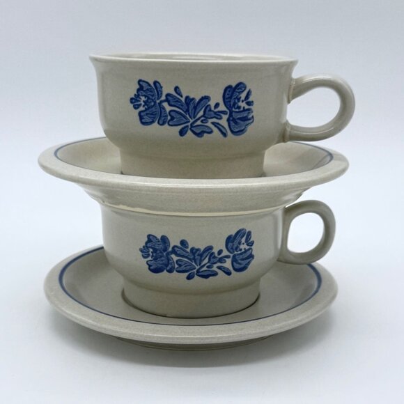 Pfaltzgraff Other - Pfaltzgraff Yorktown Vintage Blue & White Stoneware Tea Cup & Saucer Set Of 2